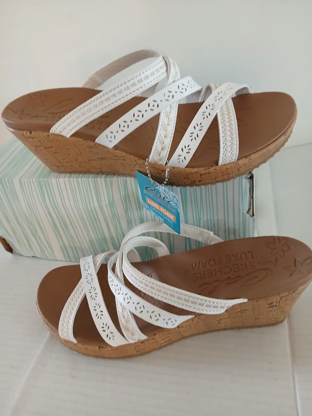 Cali From Skechers Women’s White Cork Wedge Sandals Size 9 $30